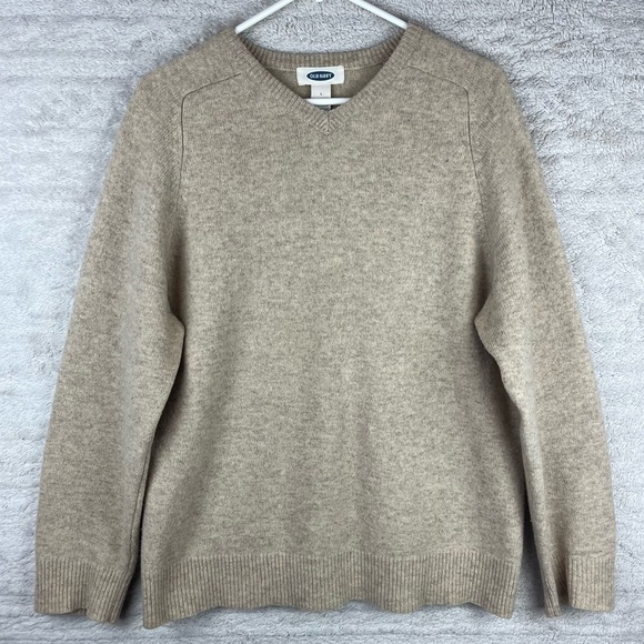 Vintage Lambswool V-Neck Sweater Tan Oatmeal Large Kurt Cobain Grunge - Picture 1 of 11